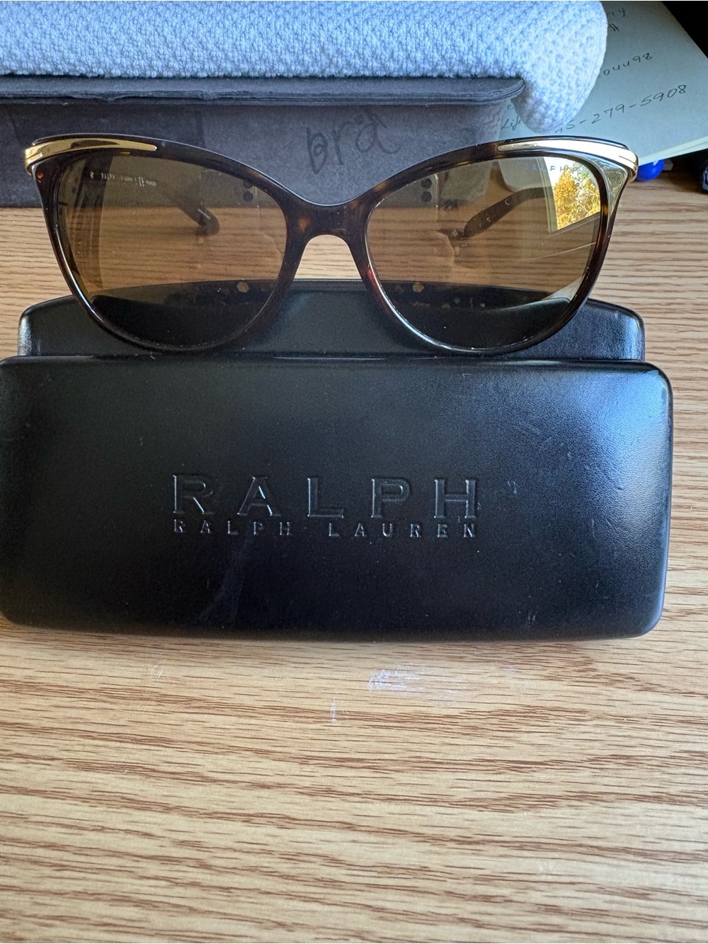 Ralph Lauren Brown Tortoise Cat-Eye Sunglasses with Gold Accents